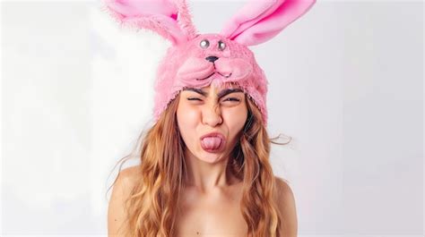 Premium Photo A Woman With A Bunny Hat On Her Head