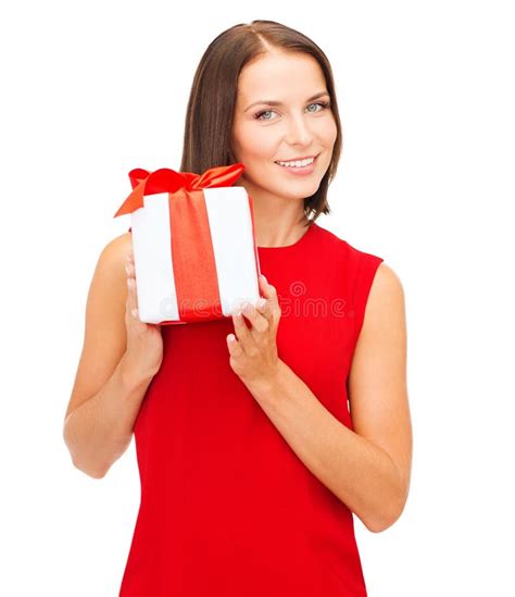 Beautiful Naked Woman Behind A Big Christmas Gift Stock Photo Image