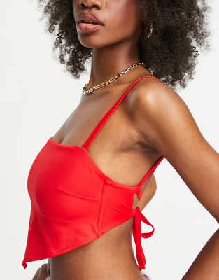Asos Design Coppe Grandi Top Bikini Con Laccetti Sul Retro Rosso Asos