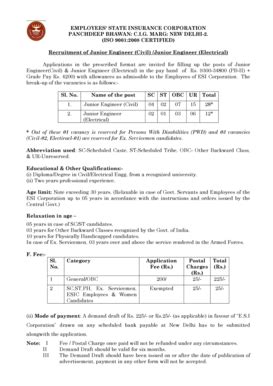 Fillable Online Employees State Insurance Corporation Panchdeep Bhawan