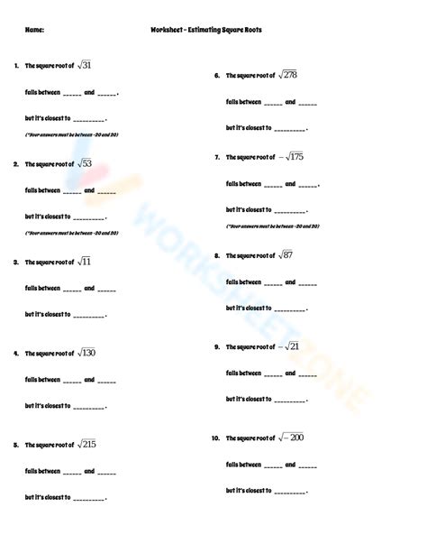 Worksheet Estimating Square Roots Worksheet