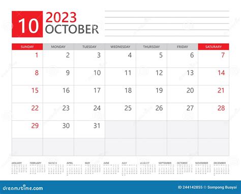 October 2023 Year Calendar Planner 2023 And Set Of 12 Months Week