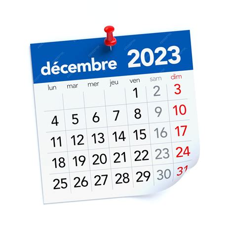 Premium Photo December Calendar 2023 In French Language Isolated On