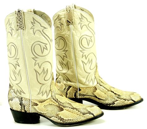 Tony Lama Cream Exotic Boa Snake Cowboy Western Boots Vintage Mid 80s