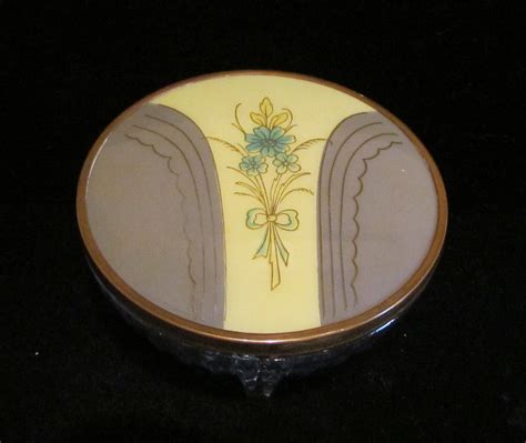 Art Deco Powder Jar 1940s Celluloid And Glass Powder Box In Excellent Co Power Of One Designs