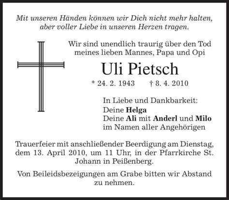 Traueranzeigen Von Uli Pietsch Trauer Merkur De