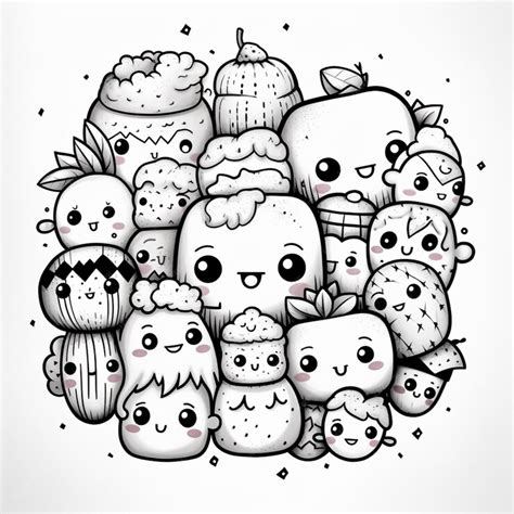 Premium AI Image | a drawing of a bunch of cute little food characters ...