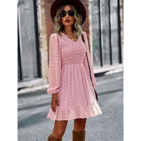 Robe Femme Col En V Chic Mode Elegant Cool Rose Nathan Rose