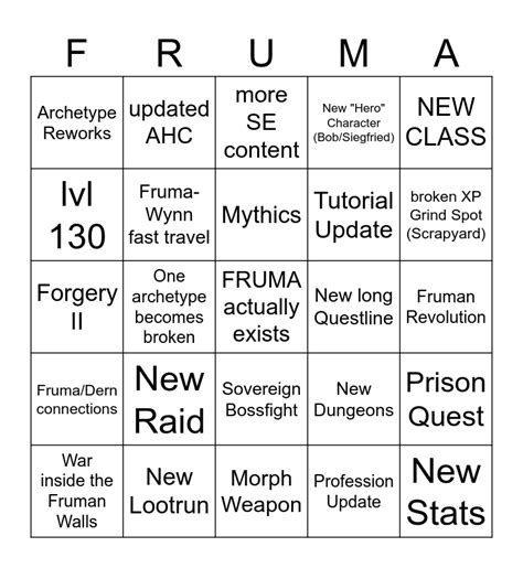 fruma bingo card