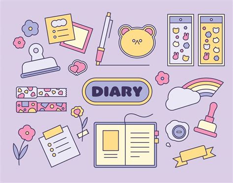 Small items that cutely decorate your diary. outline simple vector ...