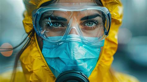 Man Wearing Yellow Jacket And Gas Mask 43175793 Stock Photo At Vecteezy