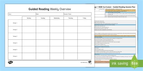 Early Stage 1 Nsw Curriculum Guided Reading Planning Template