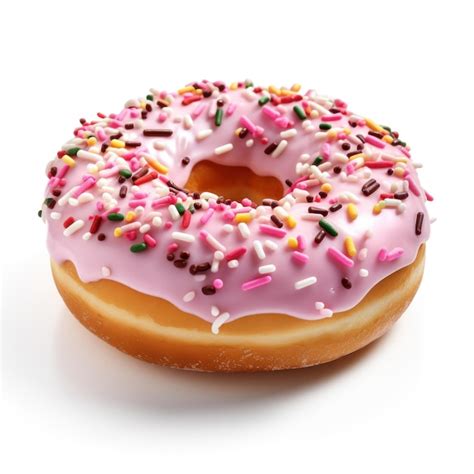 Premium Photo A Donut Decorated With Pink Icing With Sprinkles Isolated