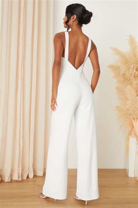 White Backless Jumpsuit Wide Leg Jumpsuit Sexy Jumpsuit Lulus