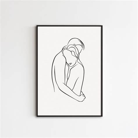 Couple Line Drawing Relationship Art Hug Art Embrace Print Couple