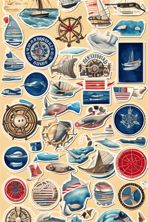 Vintage Nautical Ephemera Stickers Background Cream Paper Separate