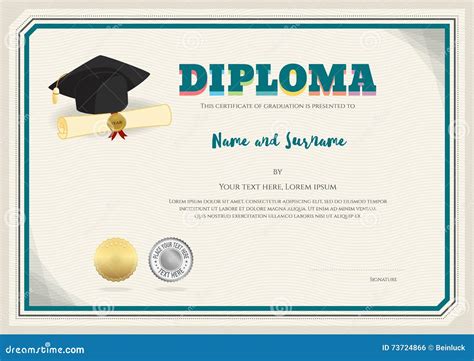 Diploma Certificate Template in Vector with Graduation Cap Stock Vector ...