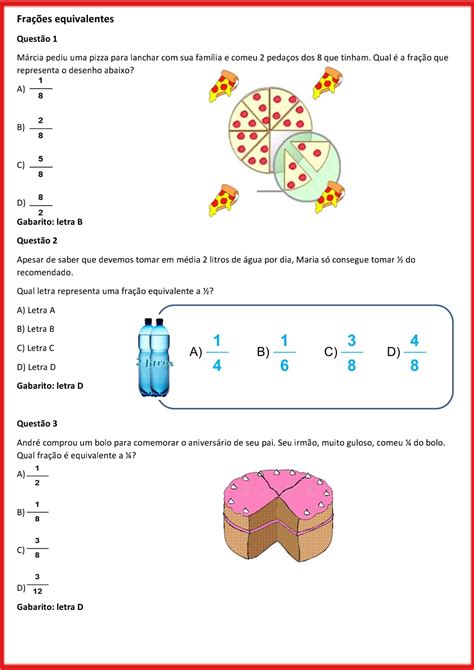 Atividades Frações Equivalentes 5 Ano Librain