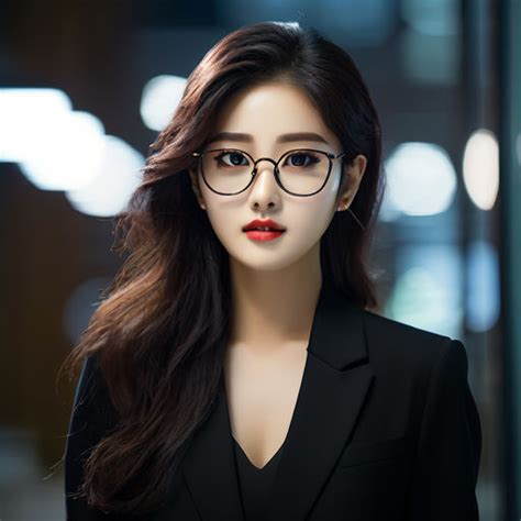 A Korean Women Wearing Glasses And Black Suit By Playground