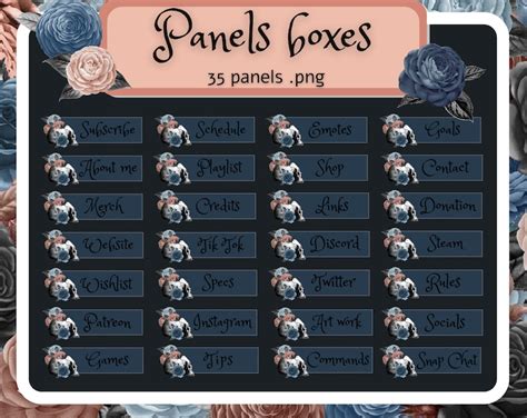 Blue Gothic Twitch Overlay Package Goth Roses Stream Overlay Etsy