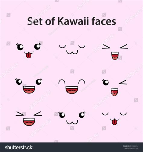 Cute Kawaii Emoticon Faces Elements Stock Vector (Royalty Free ...