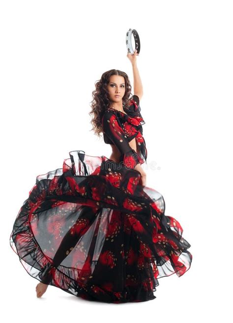 Flamenco Della Spagna Di Ballo Della Donna In Costume Orientale Rosso