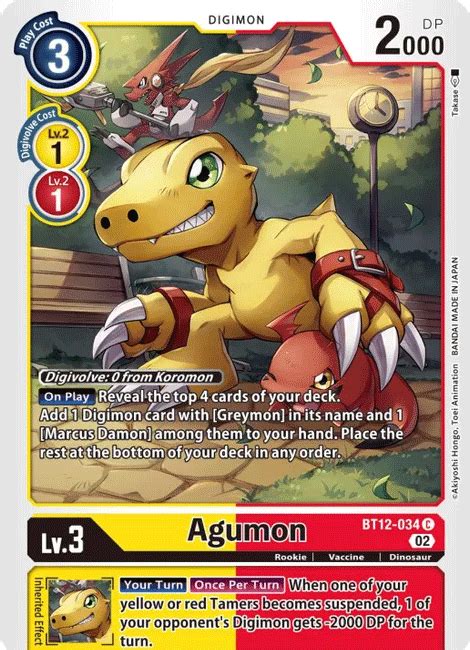 DIGIMON BT12 034 Agumon Yellow Red Digimon Common Saigon TCG