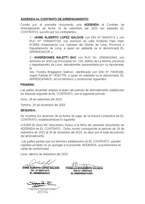 Addenda Arrendamiento Helio ADDENDA AL CONTRATO DE ARRENDAMIENTO