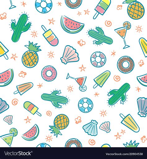 Cute Seamless Summer Pattern With Elements Vector Image