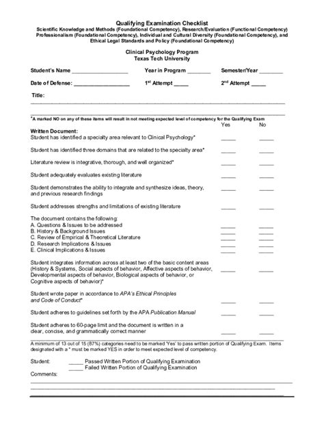 Fillable Online Qualifying Exam Checklist 11 26 19 Updated Doc Fax