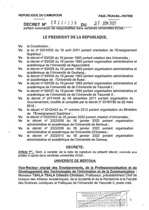 Décret N2022 238 du 17 juin 2022 portant nomination de responsables