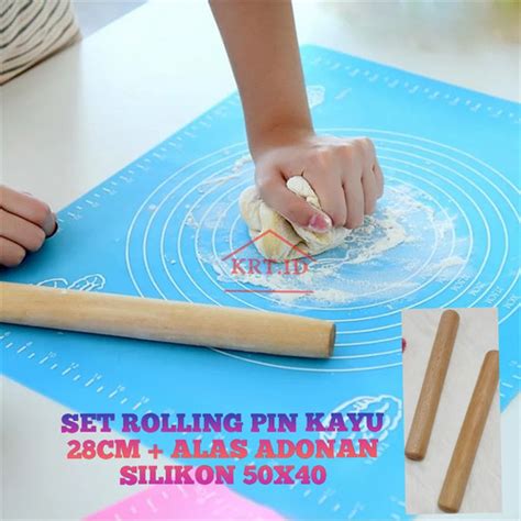 Jual Set Rolling Pin Kayu Mahoni Alas Adonan Silikon 50x40 Jakarta