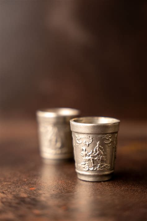 Vintage German Pewter Schnaps Beaker Set Of 2 Tin Liquor Cups Made