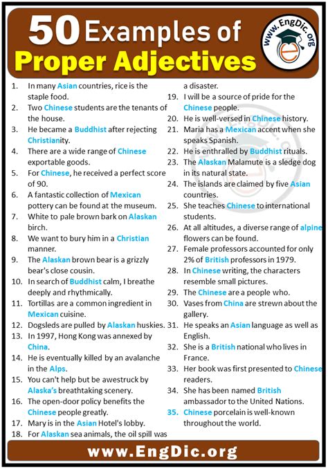 50 Examples Of Proper Adjectives In Sentences Engdic