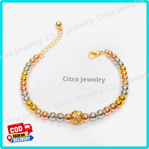 Jual Cod Gelang Tangan Biji Lada Kombinasi 24k Gelang Titanium Bola