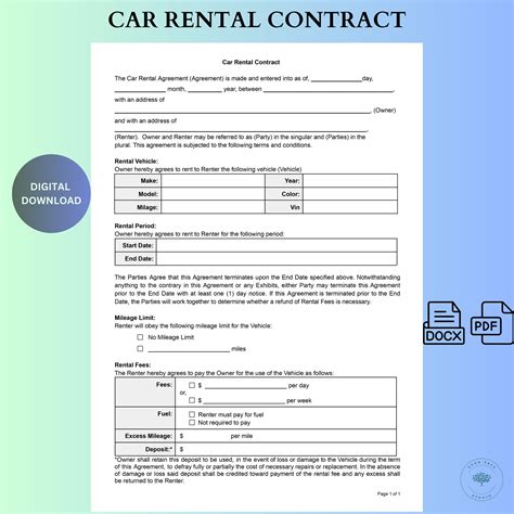 Car Rental Agreement Vehicle Rental Agreement Car Rentals Contract