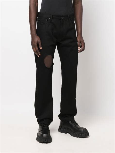 Off White Meteor Cut Out Slim Fit Jeans In Black Modesens