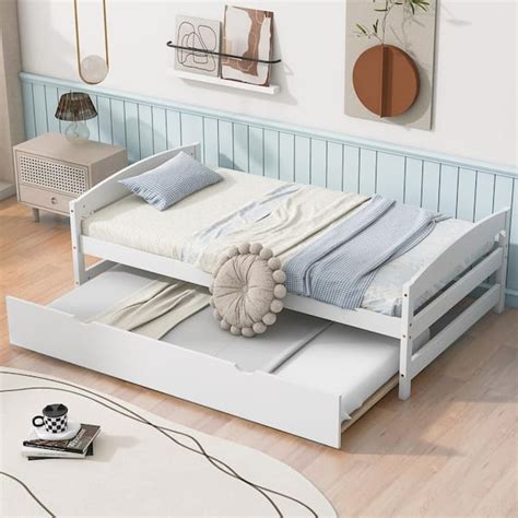 Harper Bright Designs White Wood Frame Twin Size Platform Bed With