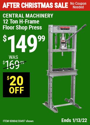 CENTRAL MACHINERY 12 ton H-Frame Industrial Heavy Duty Floor Shop Press for $149.99 – Harbor ...