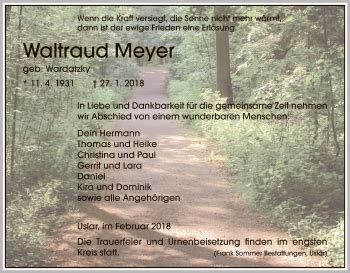 Traueranzeigen Von Waltraud Meyer Trauer Hna De