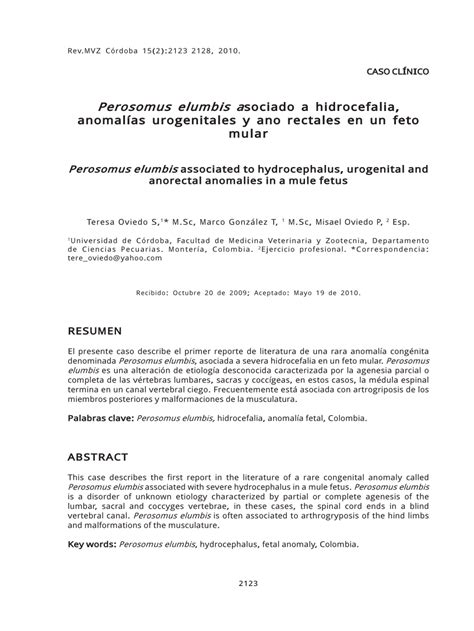 Pdf Perosomus Elumbis Associated To Hydrocephalus Urogenital And