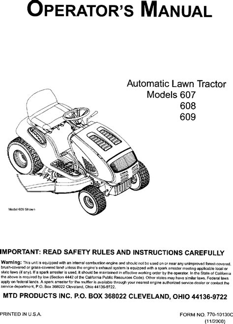 Mtd Af G User Manual Lawn Tractor Manuals And Guides L