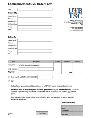 Fillable Online Utb Commencement Dvd Order Form Utb Fax Email Print