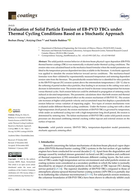 Pdf Evaluation Of Solid Particle Erosion Of Eb Pvd Tbcs Under Thermal