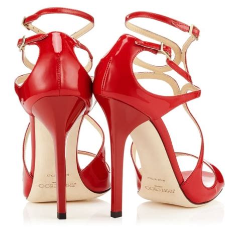 Jimmy Choo Red Patent Leather Strappy Sandals Shoes Post