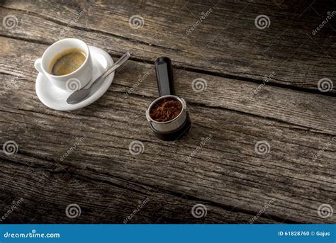 Cup Of Fresh Hot Arabica Black Coffee And Freshly Ground Coffee Stock Photo Image Of Espresso