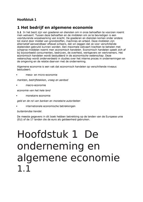 Hoofdstuk A Samenvatting Hoofdstuk Het Bedrijf En Algemene