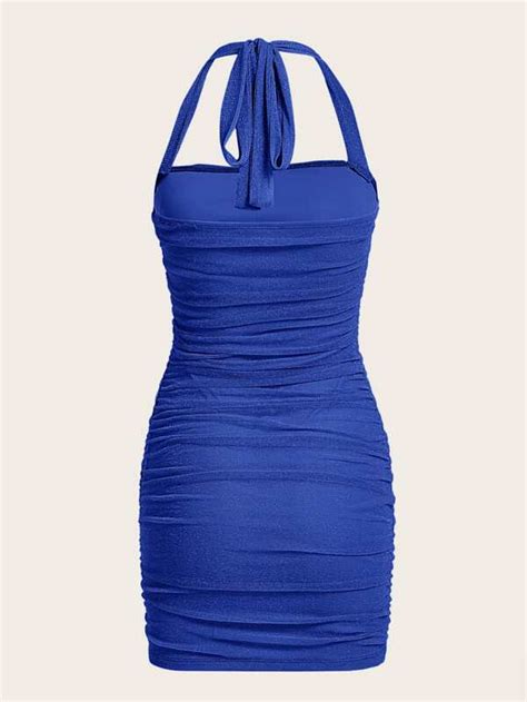 Shein Icon Ruched Backless Halter Bodycon Dress Shein Usa