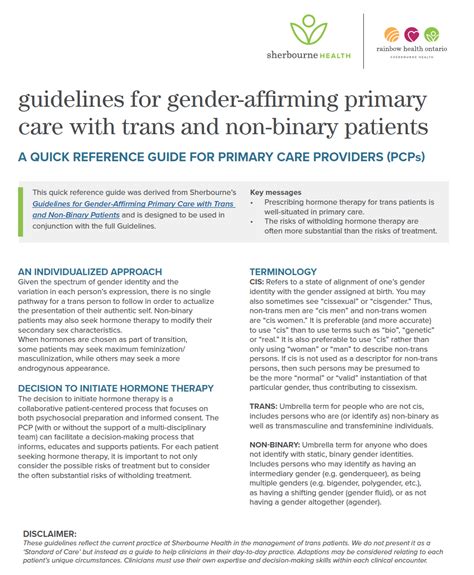 Guidelines For Gender Affirming Primary Care With Trans And Non Binary Patients A Quick