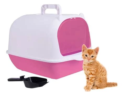 Arenero Grande Cerrado Para Gato Antiolores Tapa Pala Filtro Rosa